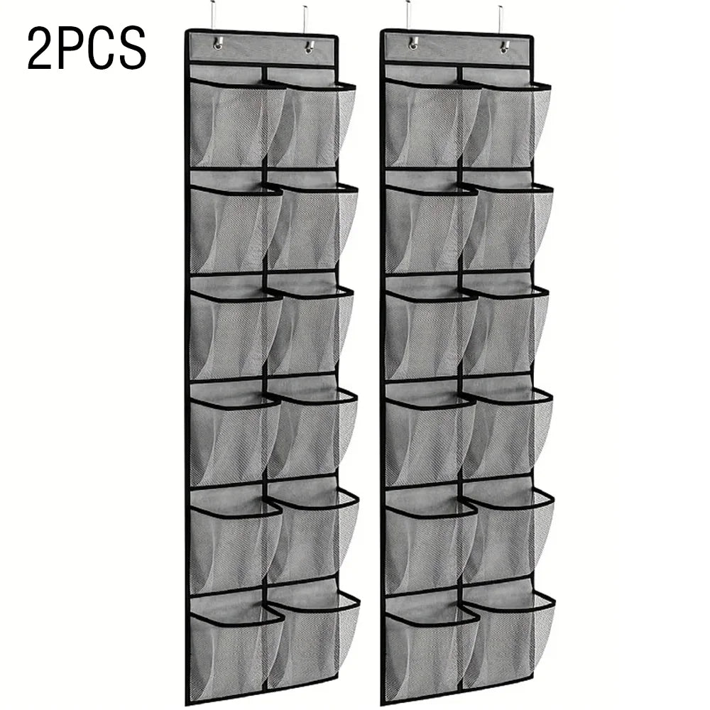 12 Pockets Over the Door Shoe Organizer Large Mesh Pockets with 2