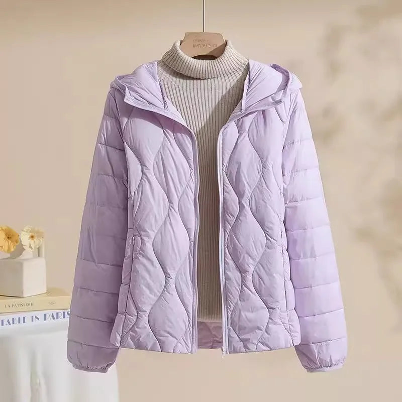 New Plus Size Lightweight Women Down Jacket Hooded White Duck Down Warm Thin Coat Korean Style Puffer Jacket Woman JK-092