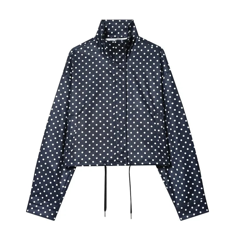 MUJER Polka Dot Bomber Jackets for Women Oversized Cropped Jacket Woman Long Sleeve Women's Jacket Fashion Winter Coat Female