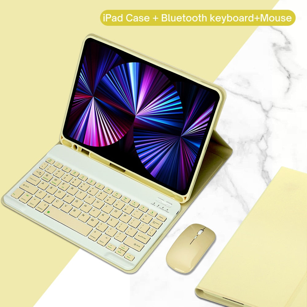 Funda de piel sintética para iPad con soporte y teclado