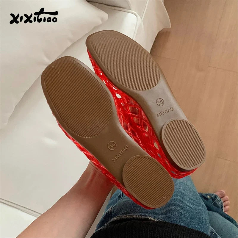 XIXITIAO Women's Sandals Fashion Openwork Sandals Summer Comfortable Anti-slip Flat Jelly Shoes Hollow Outdoor Slip On Footwear