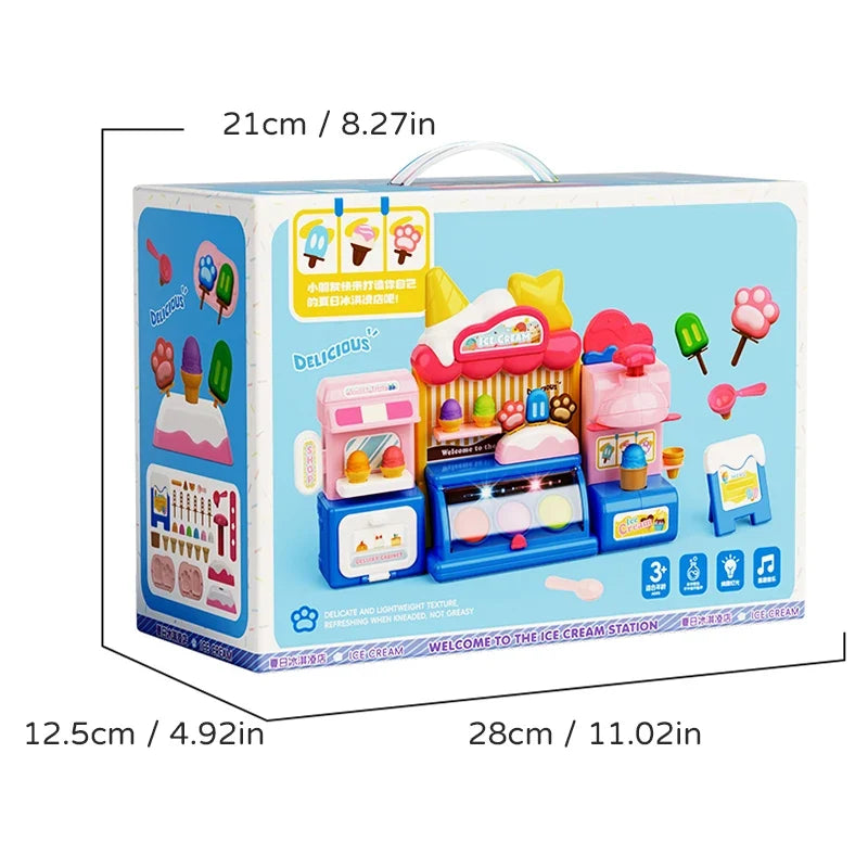 Children Ice Cream Toy for Girl Play Dough Color Machine With Music and Light Boy Toy Food Fake Kids Supermarket 3 Years Gifts