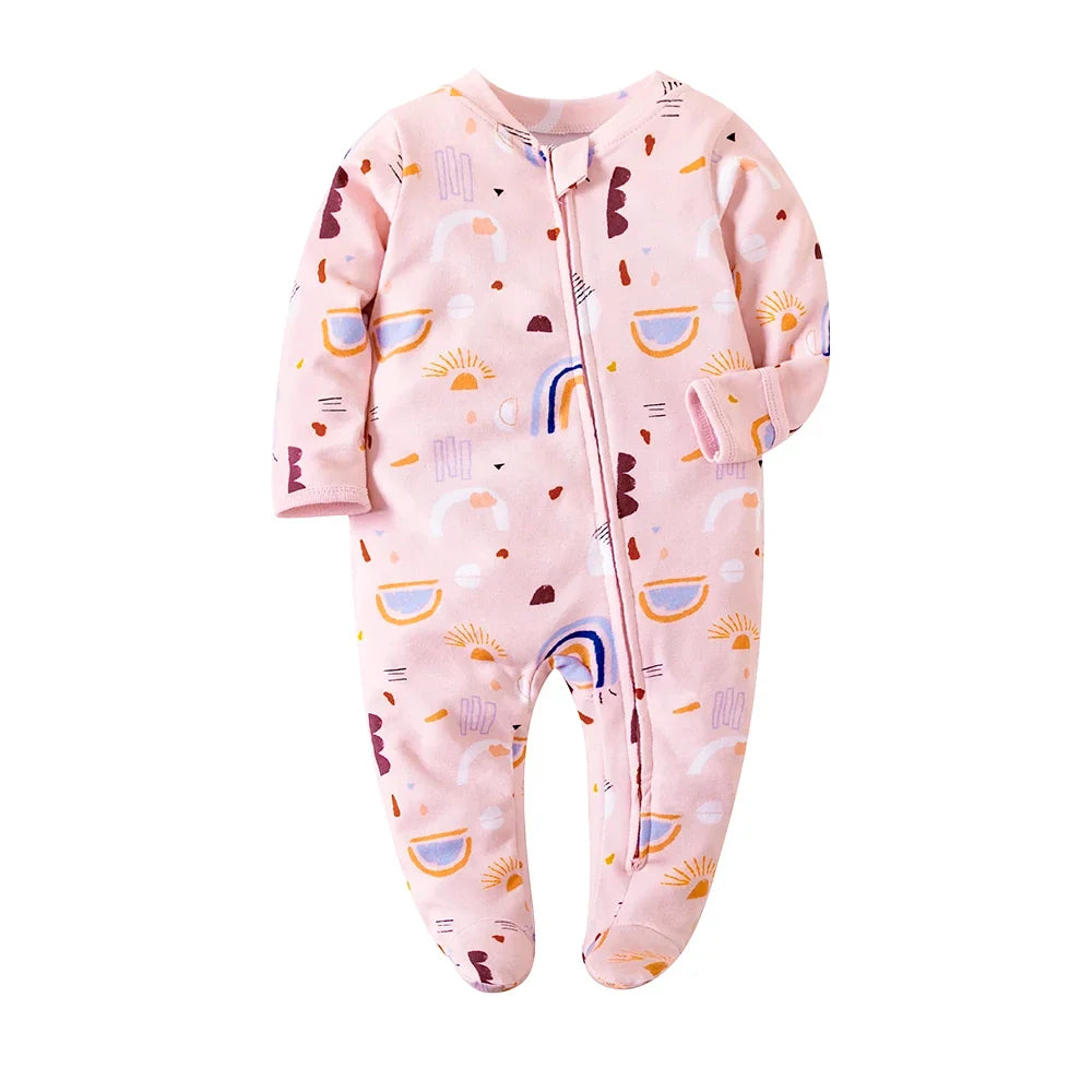 Unisex Newborn Baby Footed Pajamas Long Sleeve Zipper Romper Cotton Jumpsuit Solid White 0-12 Months Fashion Baby Clothes