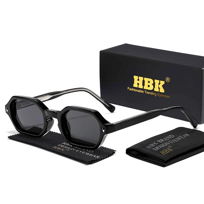HBK Fashion Retro Polygon Men Sunglasses Small Frame Cupronickel Core Insert Leg Sun Glasses Outdoor Party Vacation Travel