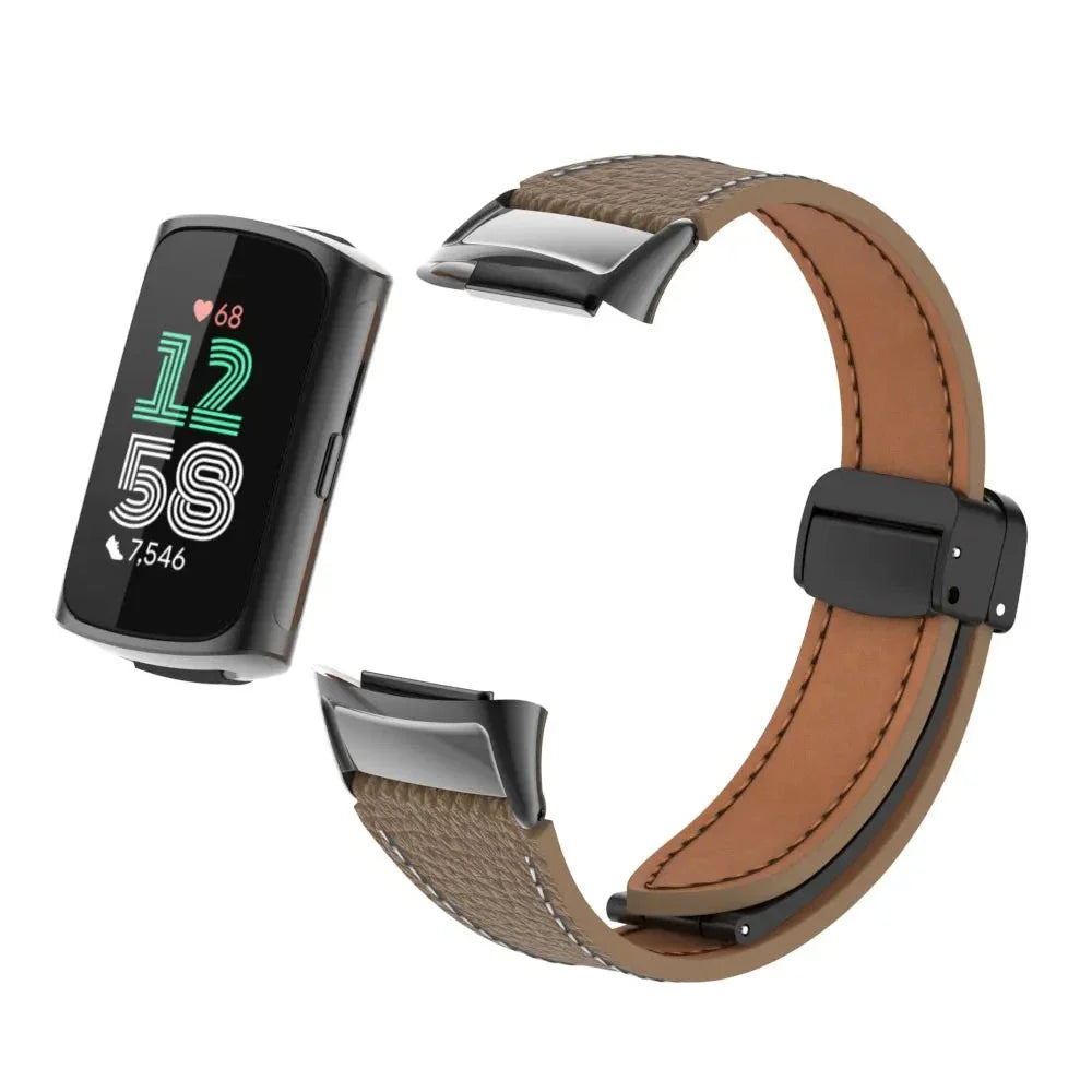 Fitbit Charge 5 & 6 Leather Band with Magnetic Folding Clasp