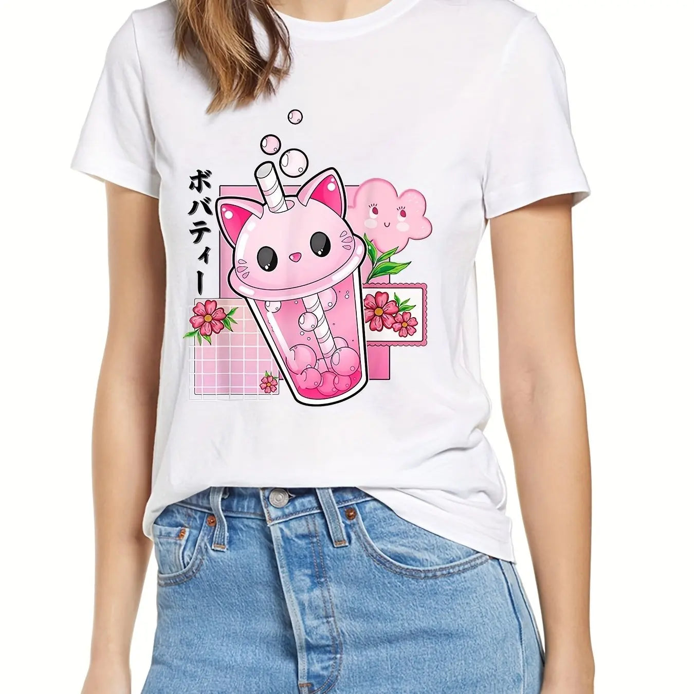 Camiseta con Taza de Gato y Té Boba