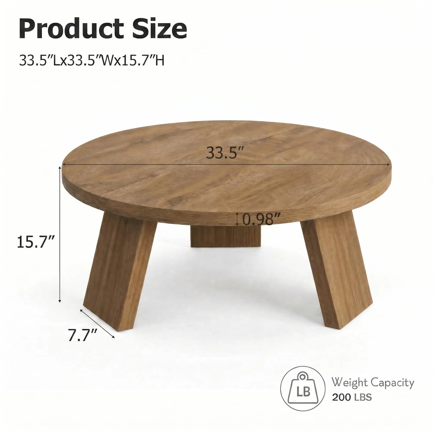 33.5 Inch Round Coffee Table For Living Room, Modern Center Table With Wood Grain Top and Angled Legs For Apartment
