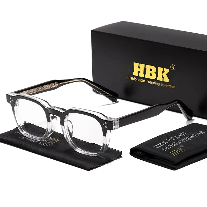 HBK Retro Square Glasses Frames Men Flat Lenses Anti Blue Light TR90 Eyeglass Frames High-Quality Reading Eyeglasses for Women