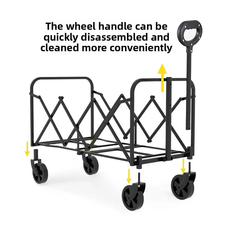 Outdoor garden camping large-capacity folding trolley, portable, detachable, compact and lightweight picnic camping cart