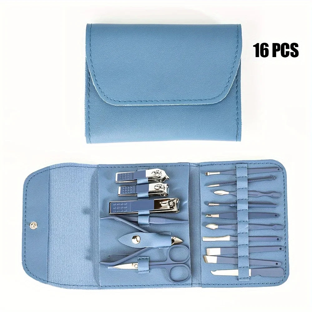 16pcs Professional Nail Clippers and Cuticle Nippers Set with Travel