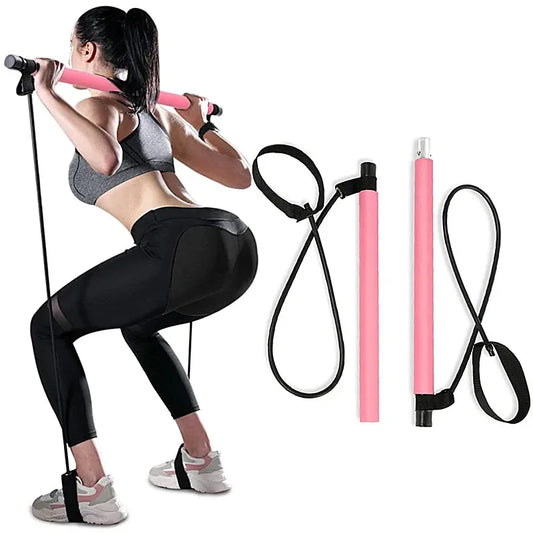 Barra portátil de Yoga Pilates con banda de resistencia para gimnasio en casa, barra tonificadora de músculos, fitness, estiramientos, ejercicio y entrenamiento corporal