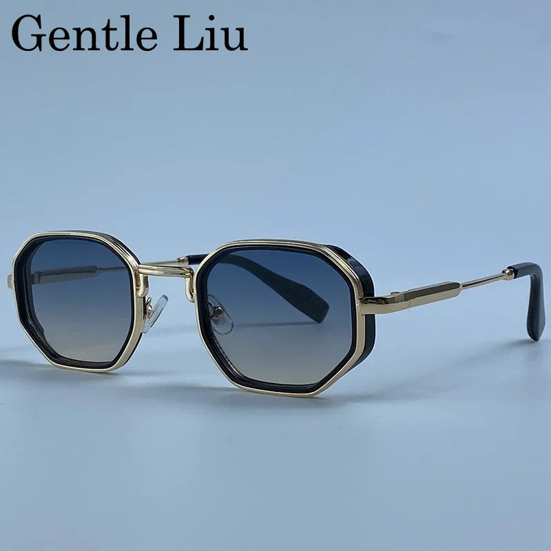 Steampunk Square Polygon Sunglasses Men 2026 Luxury Designer Vintage Geometric Metal Frame Gradient Shades Photochromic Eyewear