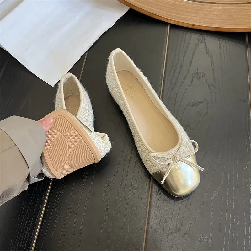 Women's Shoes Autumn New Ballet Shoes Leather Round Head Women's Shoes Flat Casual Classic Breathable Style Ladies Single Shoes