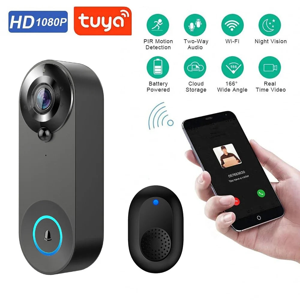 1080p Wireless Video Doorbell Camera Wifi Smart Door Bell Tuya Smart