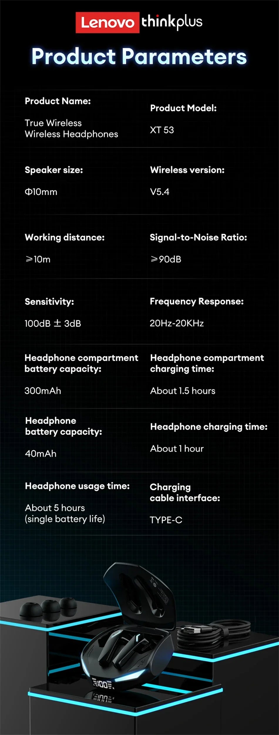 Lenovo XT53 Gaming Headset LED Digital Display Wireless Sport Earbuds HD Call Low Latency Headphones Waterproof GM2 Pro Upgraded