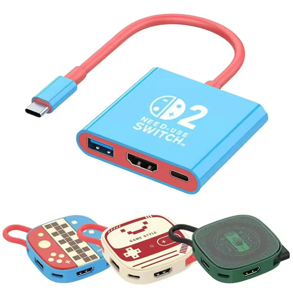Switch 2 Dock HDMI 4K USB 3.0 Hub Adapter USB Splitter TV Portable Docking Station for NDS Switch2 Laptops PC iPad MacBook Air P