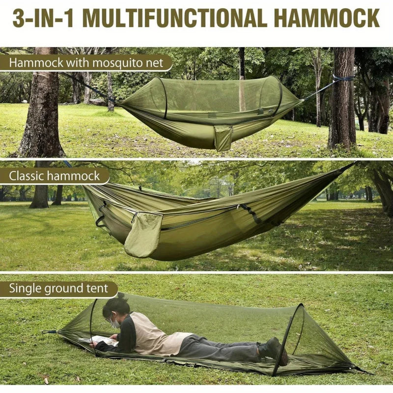 2-In-1 Camping Hammock with Mosquito Net 1.6lbs Ultralight Parachute