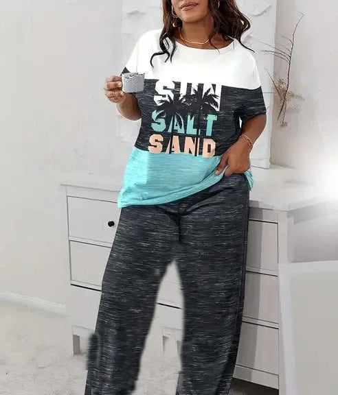 Short Sleeve 2 Piece Women Sets 2025 Spring Summer Matching Sets Stripe Print Two Pieces Sets Top Pants Suits Outfits Clothing