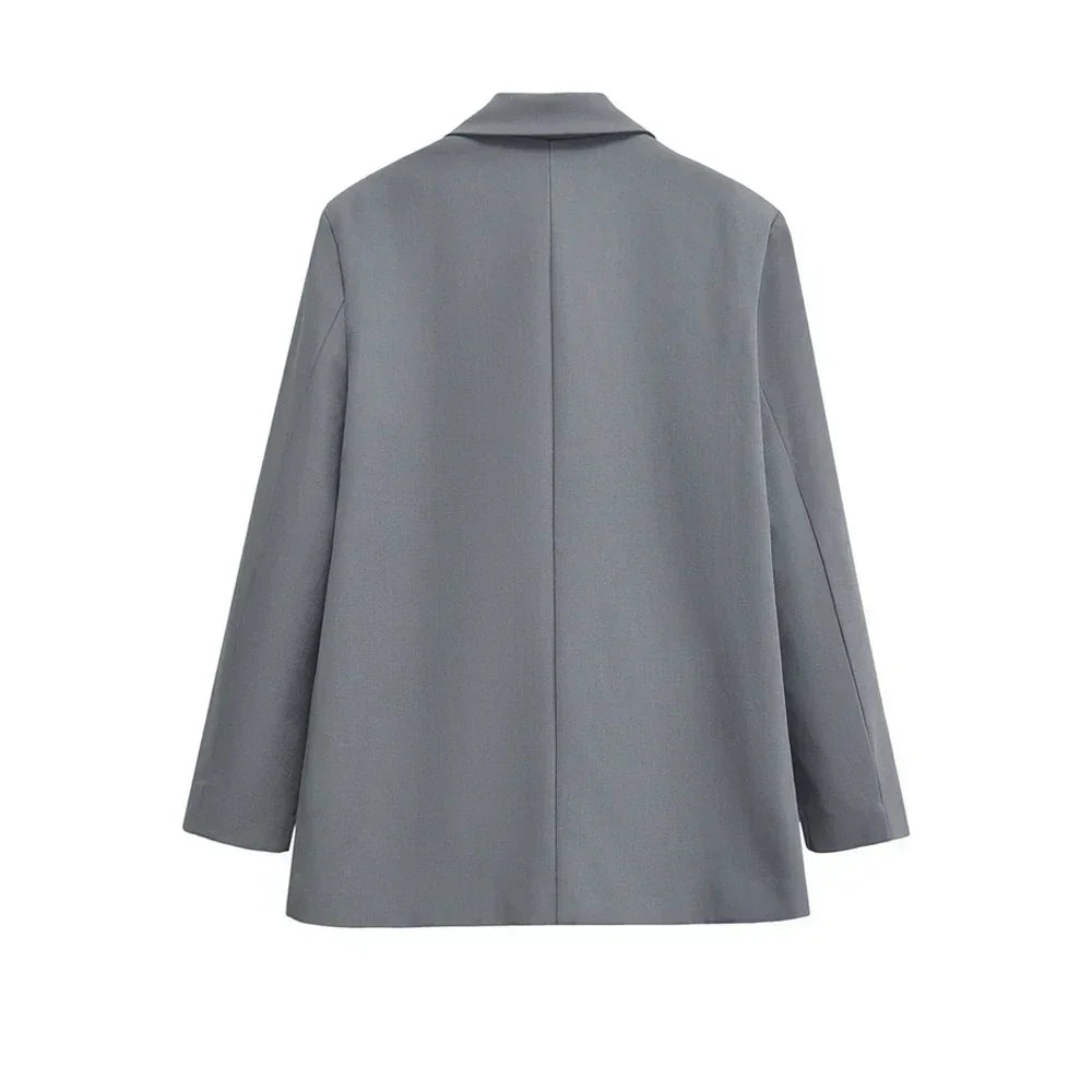 TRZA-Abrigo Blazer Cruzado para Mujer, Ropa de Oficina, Manga Larga, Bolsillos con Solapa, Prendas de Abrigo Femeninas, Blusas Elegantes, Moda