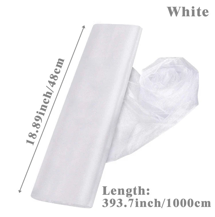 White Wedding Decoration Tulle Roll Crystal Organza Sheer Fabric For Wedding Birthday Party Backdrop Weeding Chair Sashes Decor