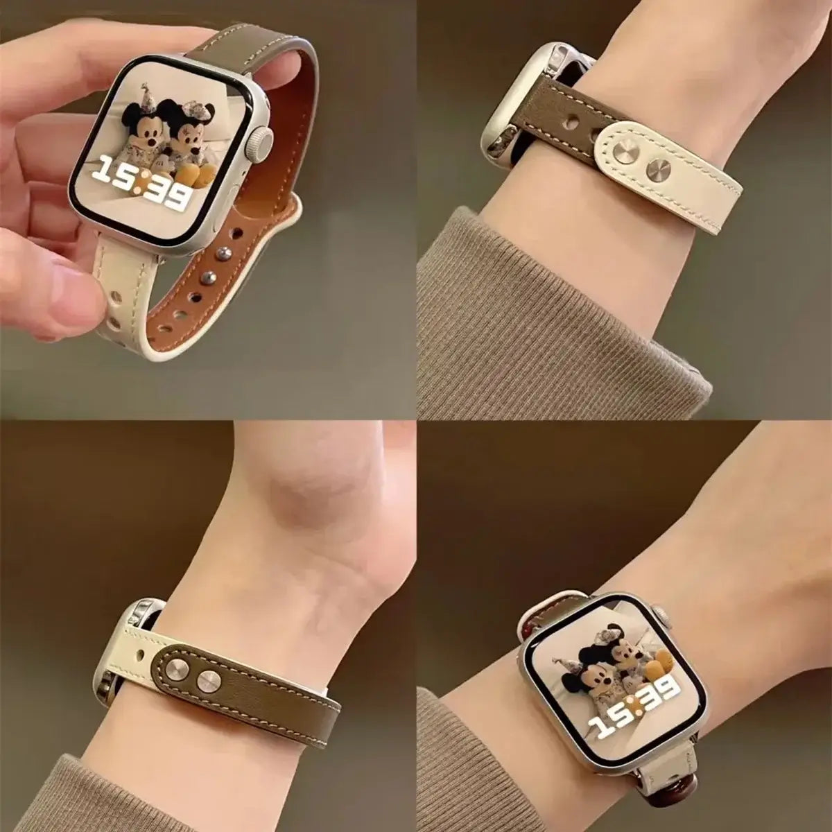 Apple Watch Slim Stitched Leather Band with Stud Closure