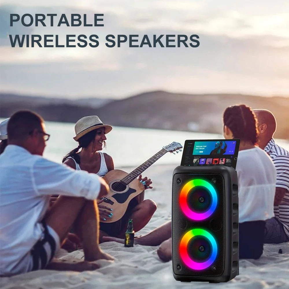 ZNLYRION HY-3317 Portable Bluetooth Karaoke Speaker Dual 3 Inch 10W RGB Ring Light TWS Wireless Stereo Speaker With Wired Mic 2400mAh Rechargeable Battery