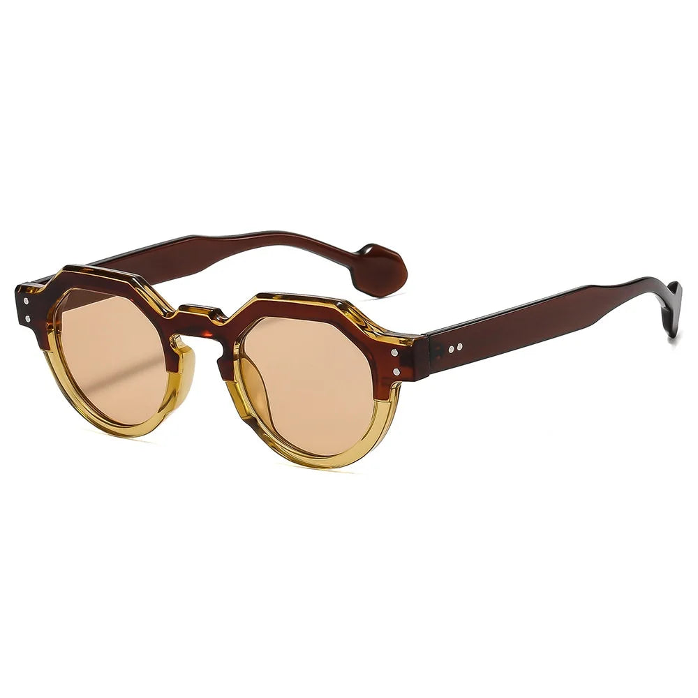 Fashion Small Irregular Square Sunglasses Women Retro Round Shades UV400 Men Rivets Punk Sun Glasses