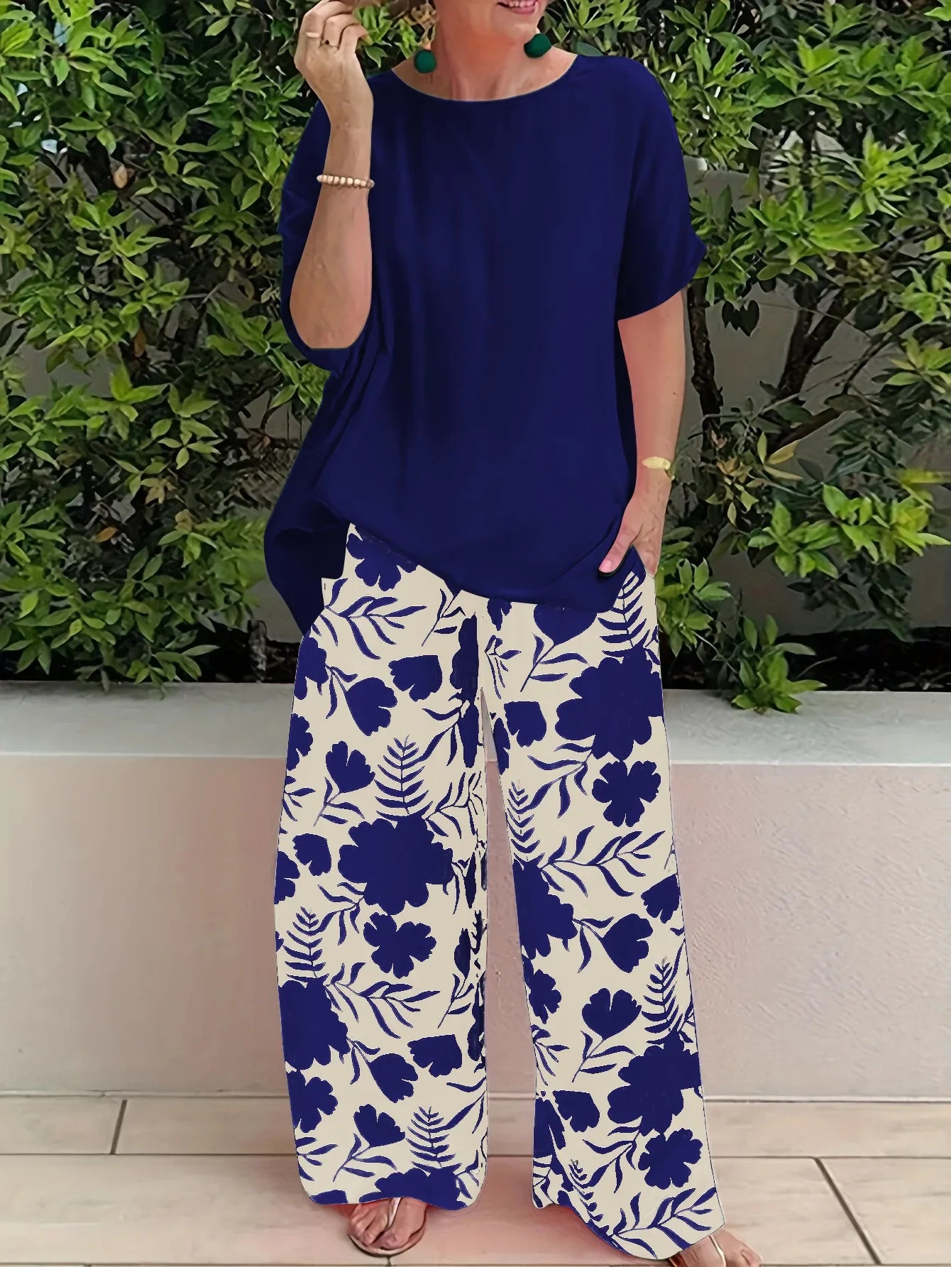 2024 Wide Leg Pant Two Piece Set Women Fashion Short Sleeve Shirt And Pant Sets Summer Casual Loose 2 Piece Sets Women Outfit