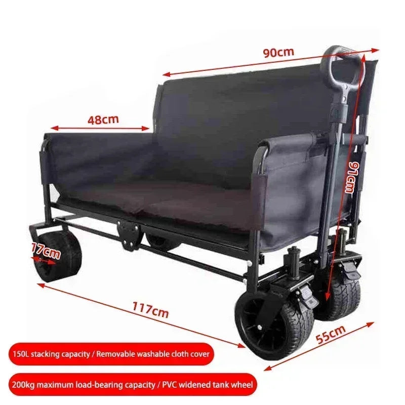 Large Capacity Outdoor Folding Cart Camping Stroller Rear-open Camper Wagon Portable Utility Cart For Shopping Picnic Fishing