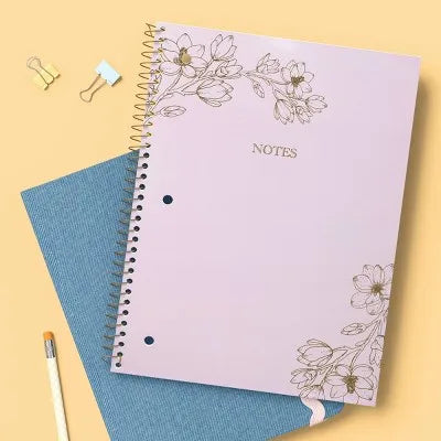College Rule Delicate Flower Gold Foil 7.5"X10.5" Spiral Paper Notebook Gold 10.5 Inch for Home Office School Essentials
