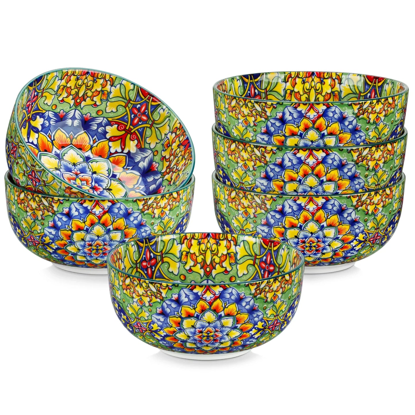 Malacasa Ceramic Bowls Set Floral Bohemian Style For Salad Cereal