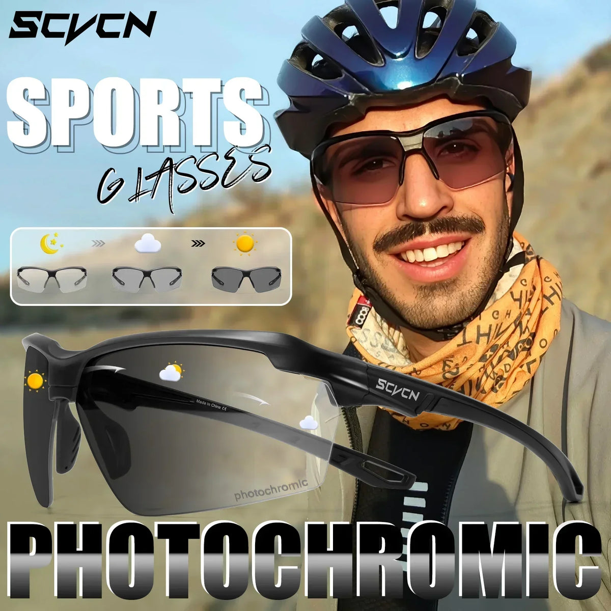 SCVCN Men Hiking Bicycle Photochromic Sunglasses Cycling Glasses Women Sports UV400 Mtb Driving Bike Glasses Outdoor Climbing