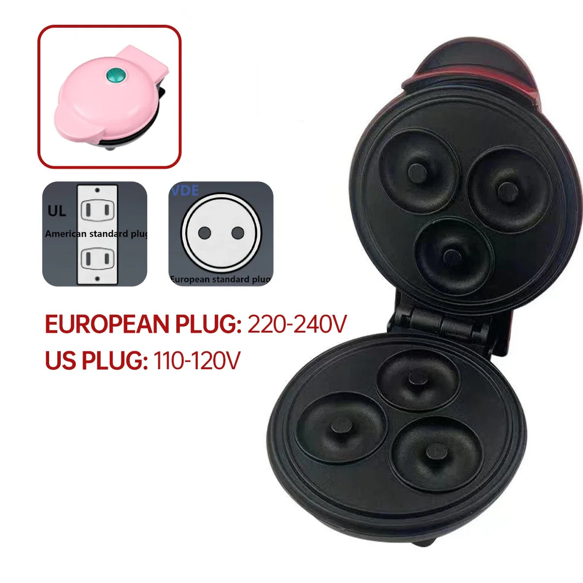 Mini home donut making machine, double-sided heating, non stick coating fast production, DIY breakfast for families and children