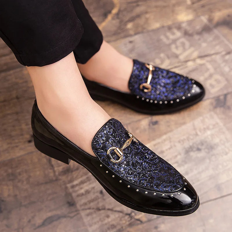 Men Dress Shoes Spring Autumn Slip on Patent Leather Male Loafers Pointed Toe Formal Shoe Large Size Flats Soft Luxury Mens Shoe