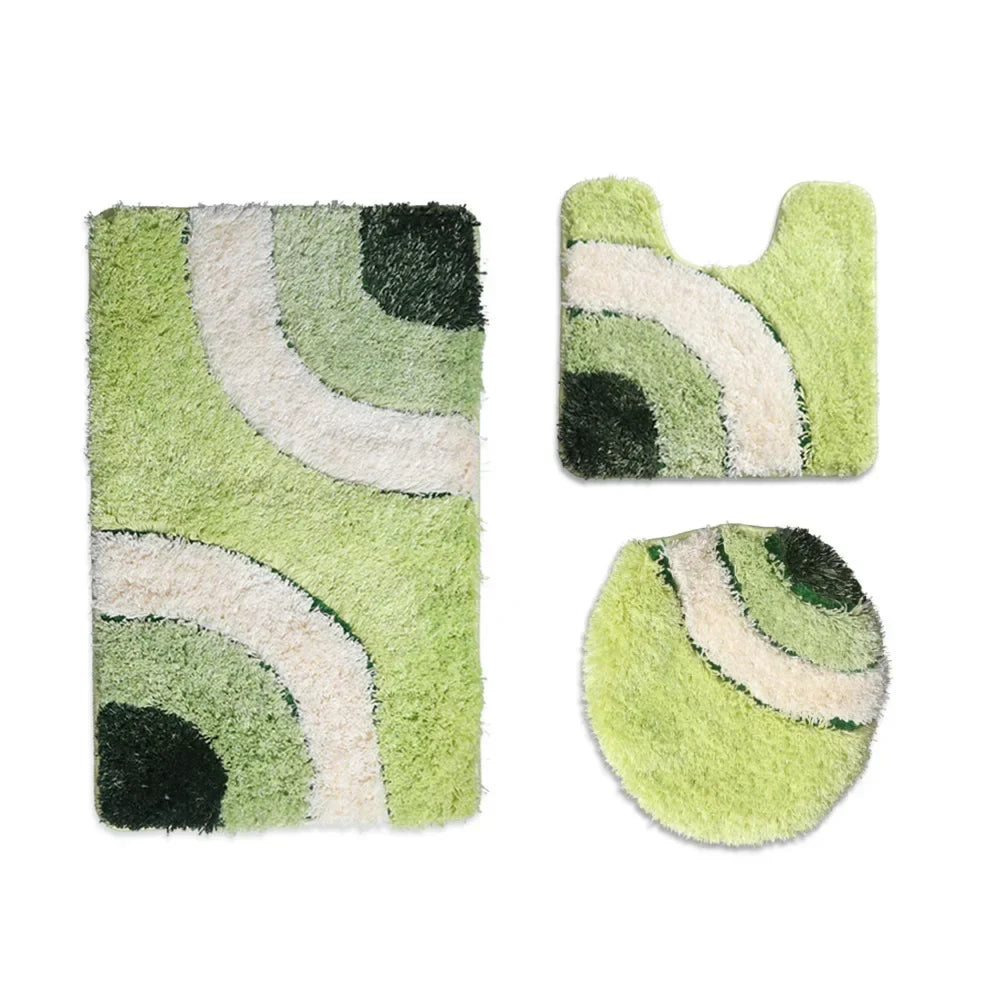 European Style Flocking Floor Mat, Household Bathroom Water Absorption and Anti Slip Mat Combination Set of Three Pieces