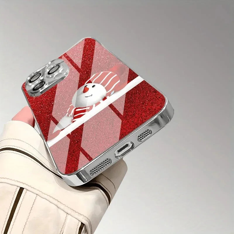 Funda de TELÉFONO con diseño de Papá Noel, muñeco de nieve, patrón navideño, de cristal galvanizado, para iPhone 11/12/13/14/15/16/17 Pro MAX