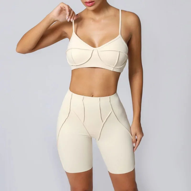 2-Piece Yoga Set – Open Back Sports Bra & High Waist Shorts