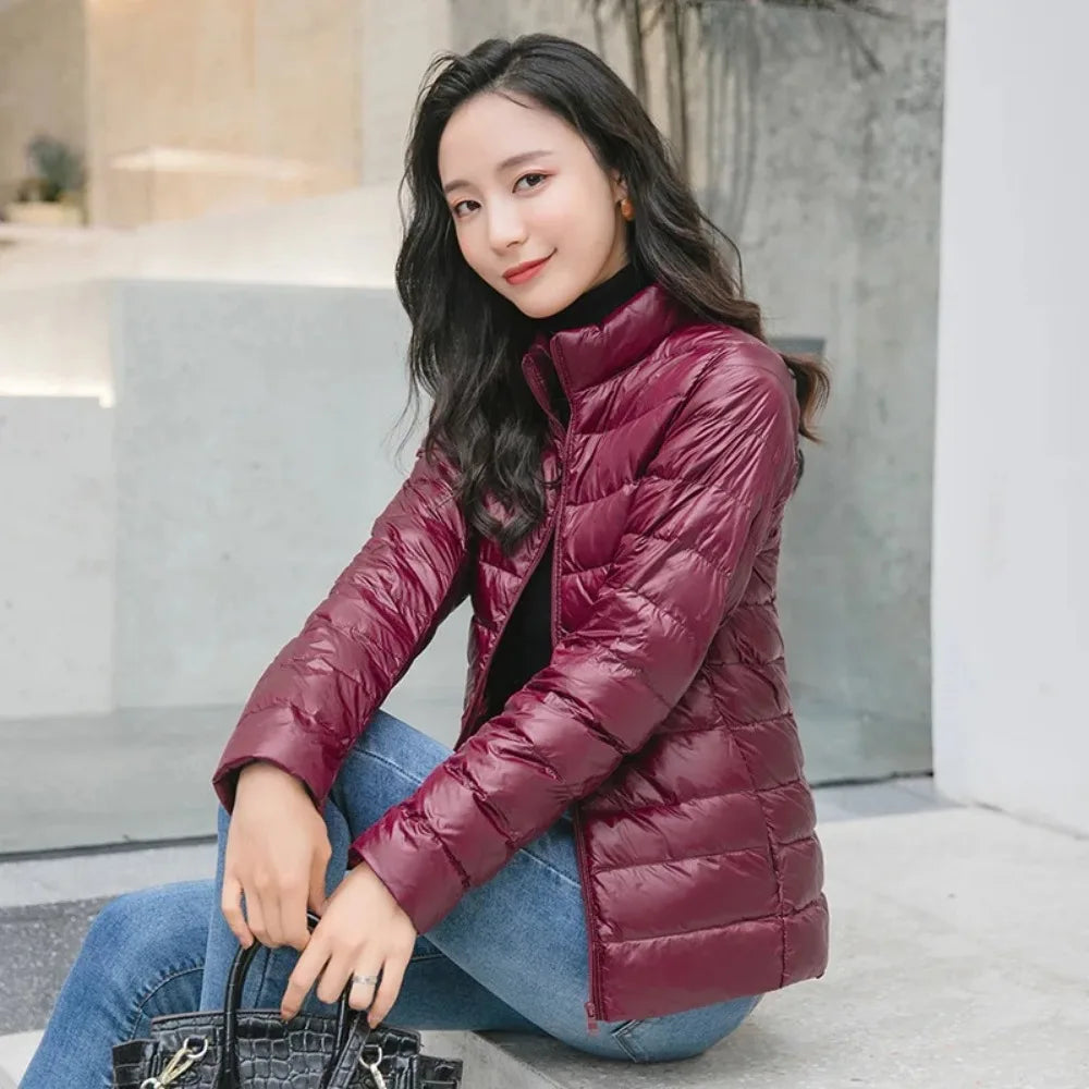 Light Down Coat Women Spring Jacket Fashion Short Ultra Lightweight Packable Puffer Coats Female Down Warm Slim Fit Parkas