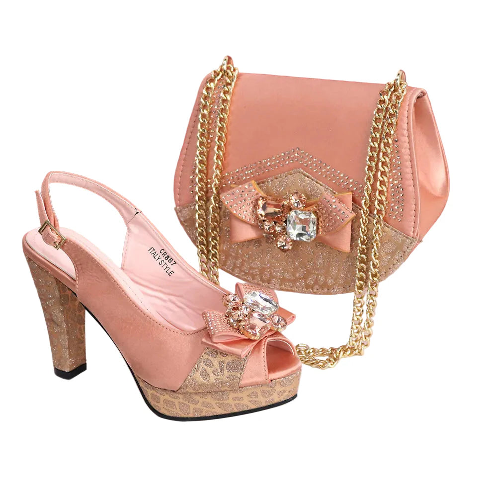 Zapatos de noche y bolso de diseño italiano, nueva moda