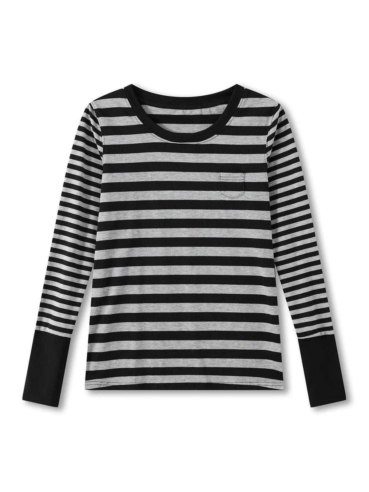 Women Striped Print Long Sleeve Tops Fitted Round Neck Fall T-shirts Casual Streetwear for Daily Office Party