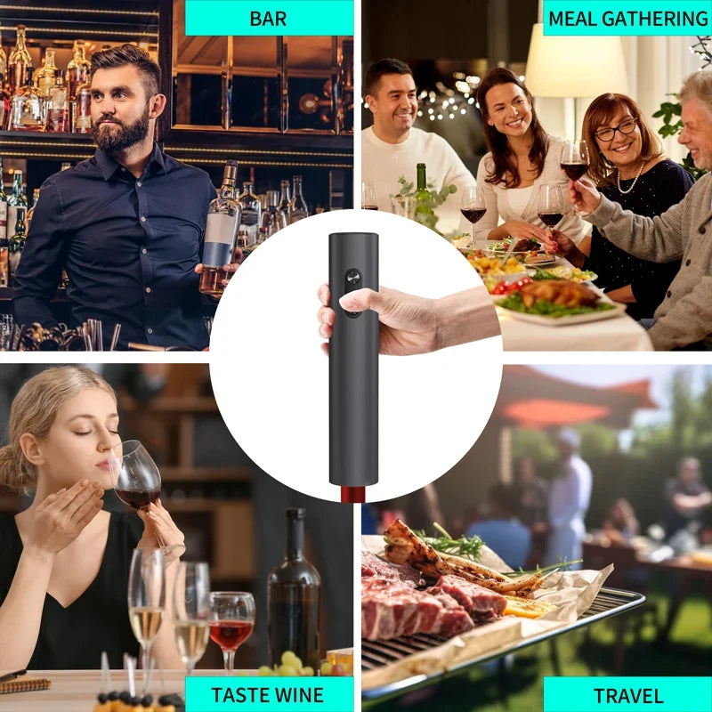 Electric Wine Opener Set Automatic Corkscrew with Aerator Pourer and Foil Cutter for Kitchen Bar Party Gifts