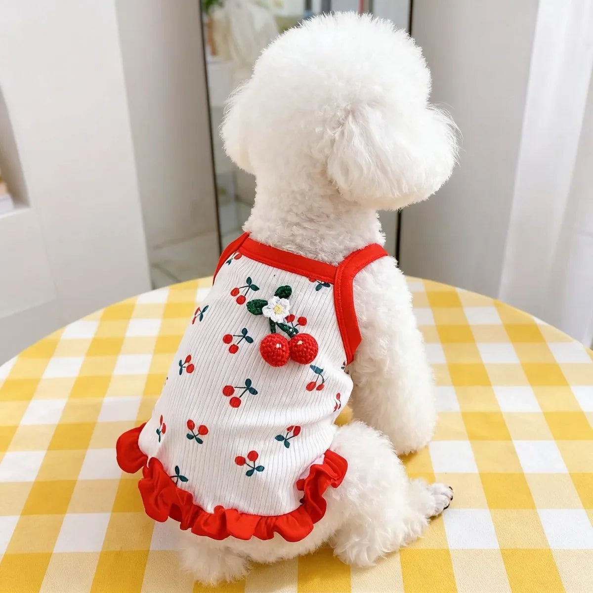 Dog Vest Cute Cherry Clothing for Small Dog Vest Summer Cooling Cat Vest Falbala Pet Clothes for Dog Breathable Soft Cat Clothes