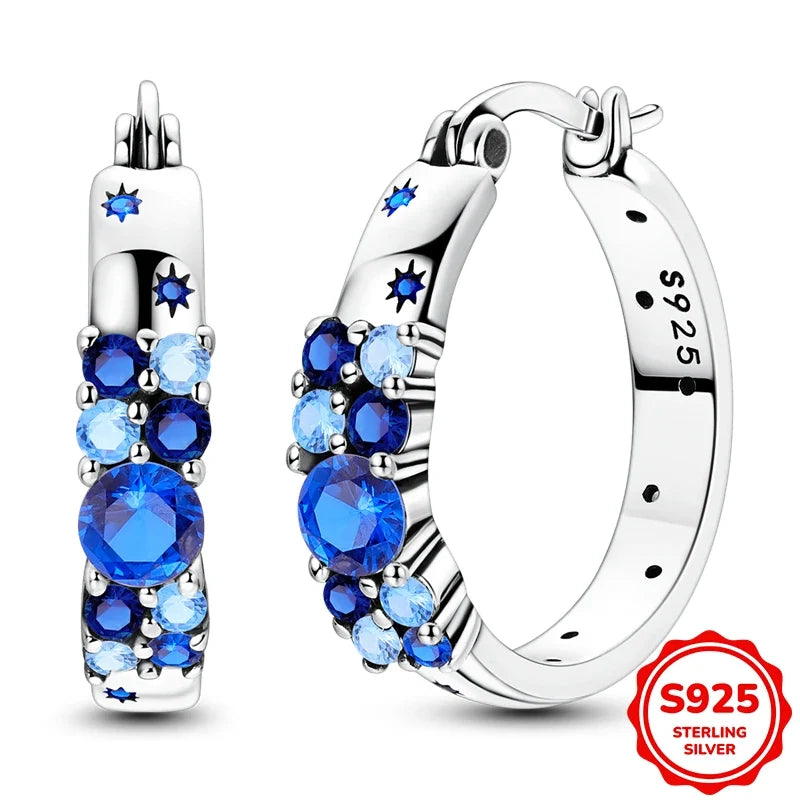 Original 925 Sterling Silver Blue Zirconium Butterfly Earrings Colored Hoop Earring Women Female Party Fine Earring Jewelry Gift