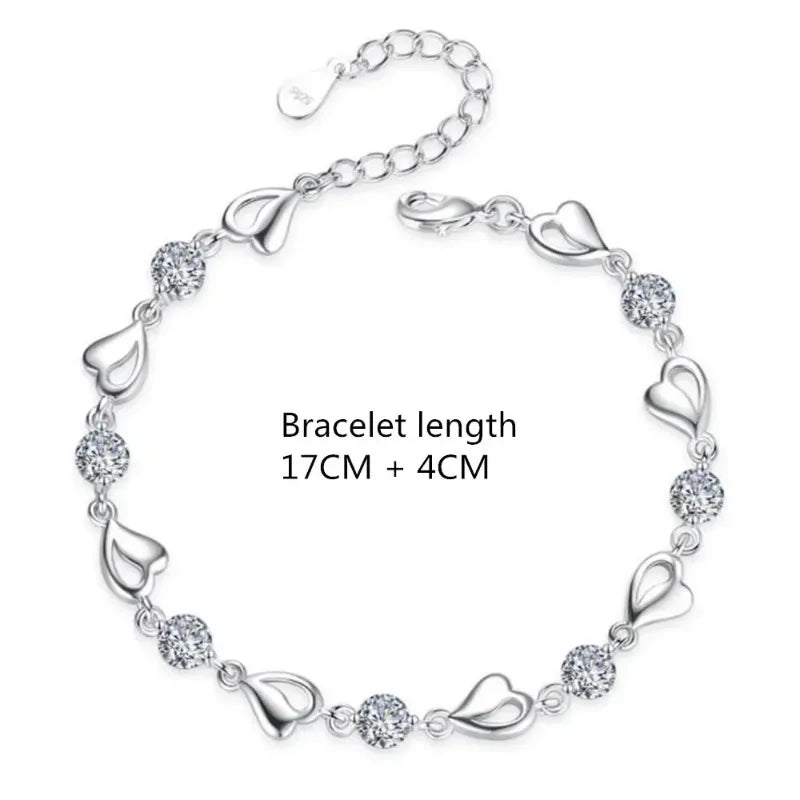 925 Sterling Silver Heart Shaped Necklace Bracelet Set for Women
