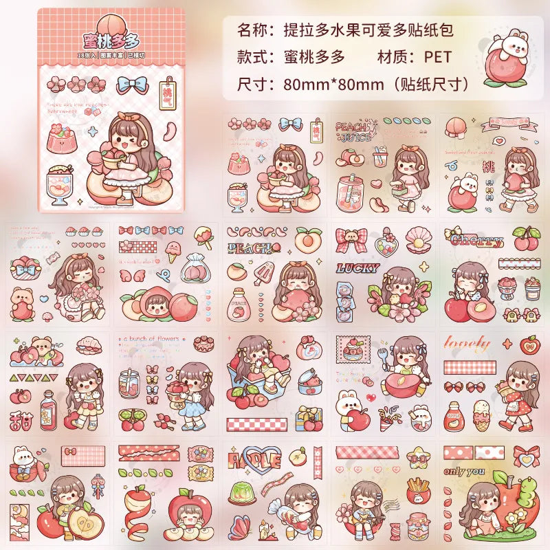 Pegatinas para álbumes de recortes de frutas y chicas Kawaii