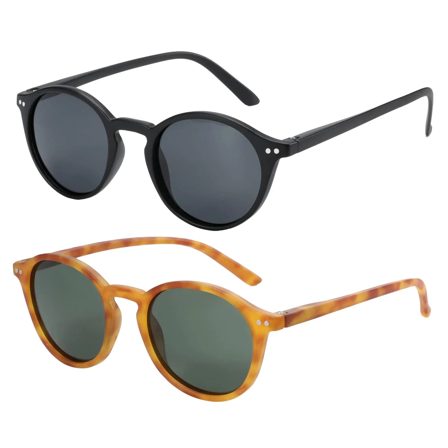 ZENOTTIC 2 Pack Polarized Sunglasses for Women Men Vintage Round and Square Frame UV Protection Shades Driving Sun Glasses