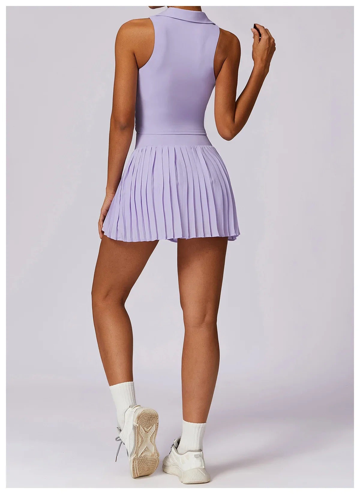 Outdoor Breathable Golf Wear Tennis Sport Sets Women Turn Down Collar Sleeveless Top Short 2 in 1 Skirt Running Fitness Set