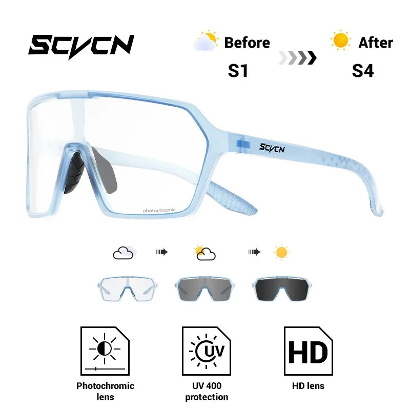 SCVCN Fashion Color Photochromic Cycling Glasses Outdoor Running Sunglasses Men MTB Cycling Sunglasses Women Road Bike Glasses