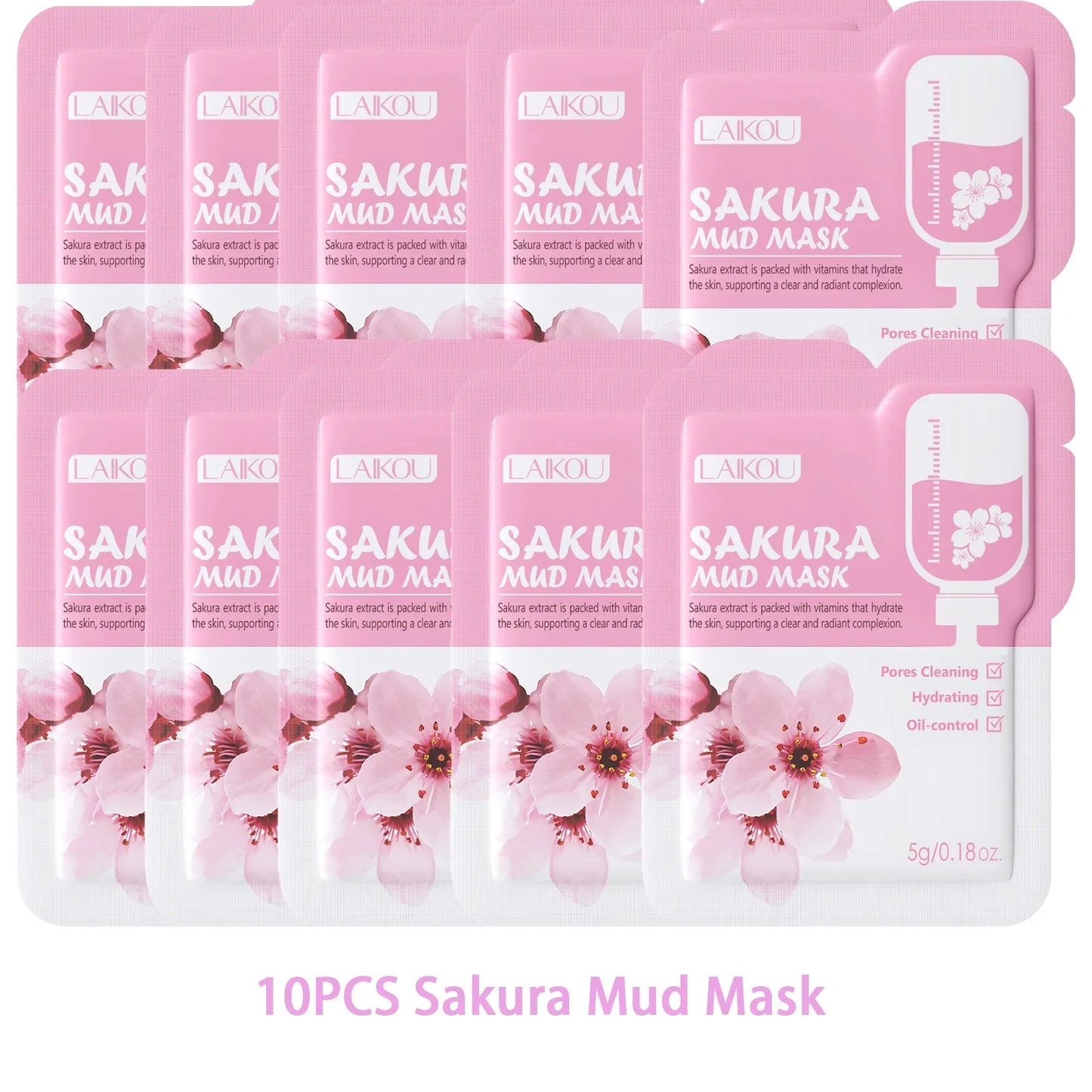 LAIKOU Japan Sakura Clay Mud Mask Hydrating Gentle Cleansing Refreshing Oil Balancing Daily Facial Skin Care Mask 5g
