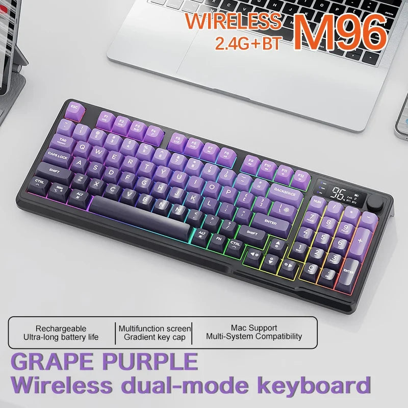 M96 Wireless Keyboard and Mouse Set, Bluetooth&2.4G, Smart Screen, 96 Keys, RGB, Silent Keyboard Mouse Combo